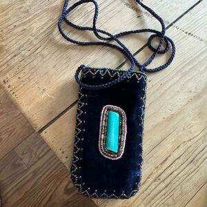 Velvet Beaded Pouch with Turquoise Bead Accent